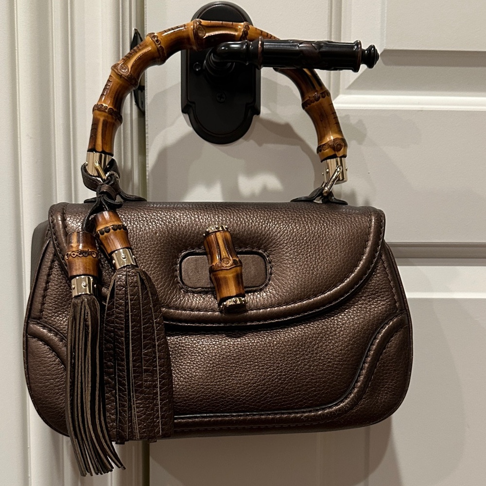 Gucci Metallic CopperLeather Top Handle Bag with Bamboo Accents